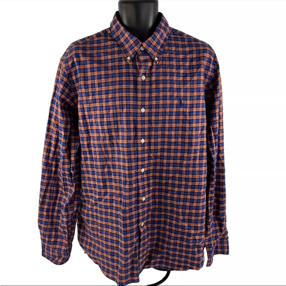 Mens Ralph Lauren Button Down Long Sleeve Shirt Sz XL Blue Orange Check Cotton - Picture 5 of 6